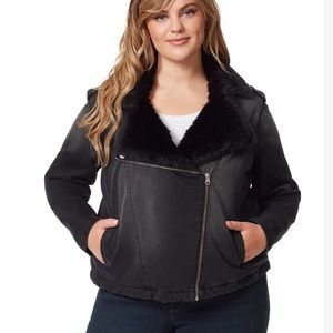 Jessica Simpson fur lined denim moto jacket plus size